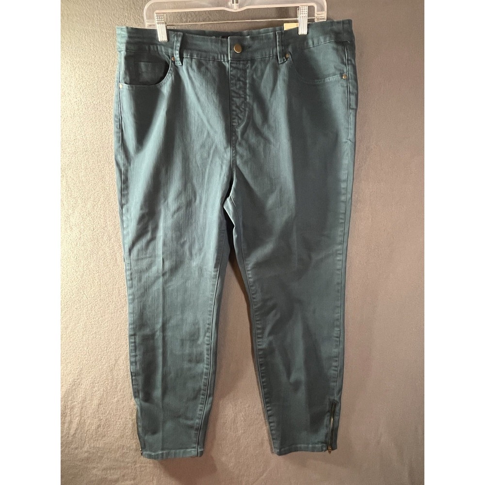 Soft Surroundings Women's XL 18 Green Ankle Leggings Pants NWT Zipper Ankle